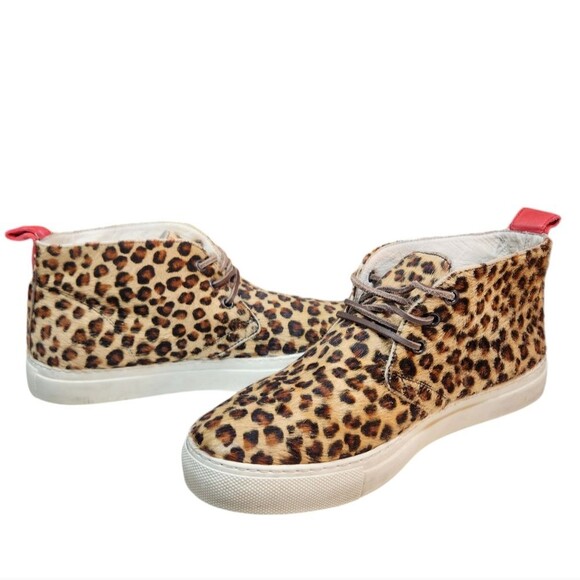 Del Toro Sneakers Womens Pony Hair Fur Leopard Chukka Shoes Platform Tan Black 7 - Picture 3 of 16